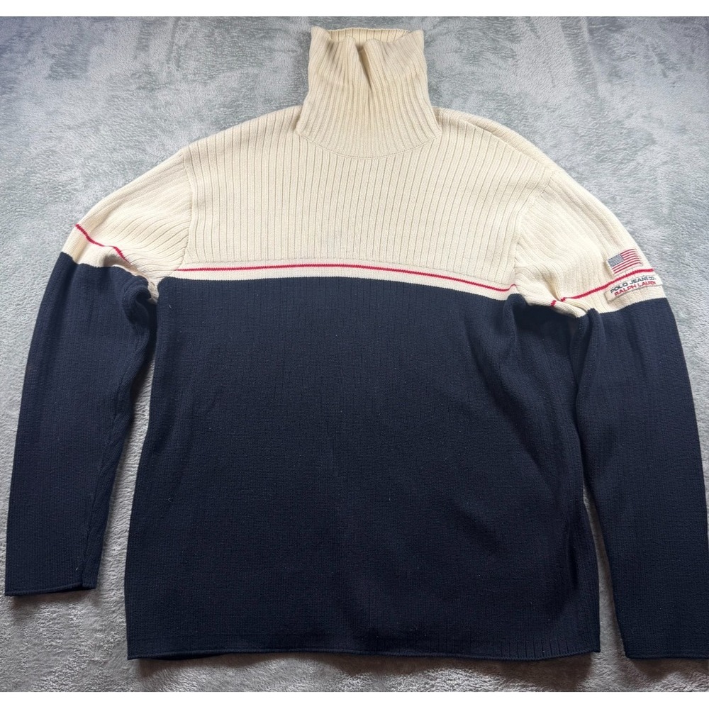 Vtg Polo Jeans Co Ralph Lauren Turtleneck Sweater Mens L Australia Flag 90s